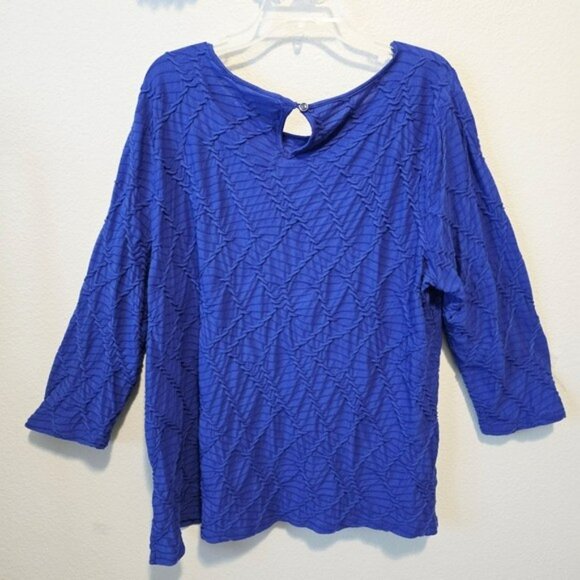 Chico's 3 Women's Top Blouse Size Large Blue Crinkled 3/4 Sleeves Stretchy - Picture 9 of 16